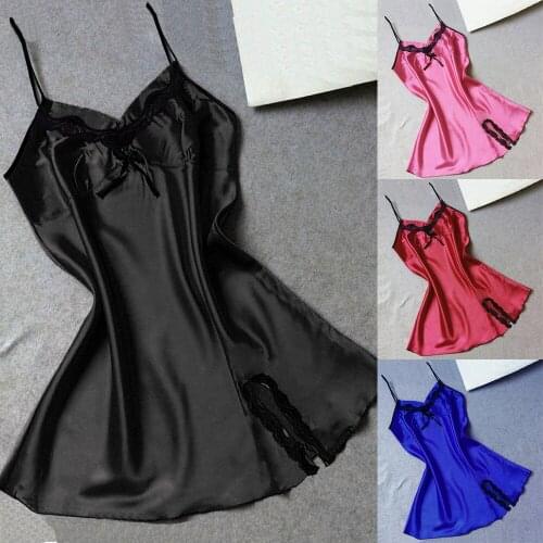 Lace Deep V-Neck Nightdress Sexy Lingerie Nightgowns Sleepwear Night Dress Women Sleeveless Nightwear Silk Satin Nightshirt