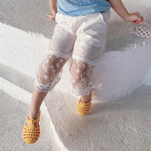 1-7T Summer Lace Girls Pants Toddler Kid Baby Girl Clothes Mesh White Loose Pant Elegant Cute Sweet Thin Child trousers