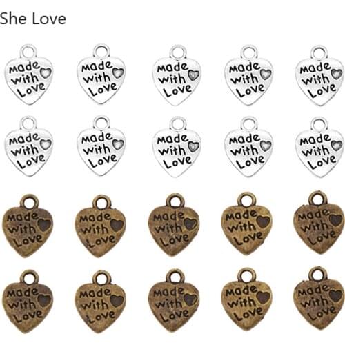 Chzimade 50Pcs Handmade Metal Heart Shaped Garment Labels For Clothing Made With Love Letter Printed Label Tag Diy Sewing Craft