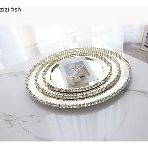 Creative Silver Round Beads Metal Mirror Tray Jewelry Makeup Display Tray Round Dessert Dessert Storage Tray Home Decoration New