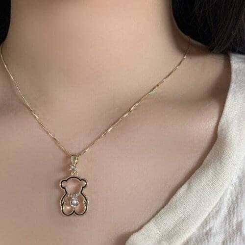 Fashion Bear Pendant , Simple For Ladies Personalized Necklace ,With Diamonds, Hollow Necklace Jewelry