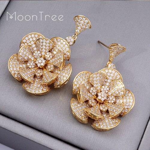 ModemAngel 38mm luxury Brand Luxury Flower AAA Cubic Zirconia Wedding Women Party Dressing Up Earring Fashion Jewelry