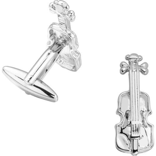 Men Gift Violin Cufflinks Silver Color Copper Material Novelty Musical Instrument Design 3 pair pack sale