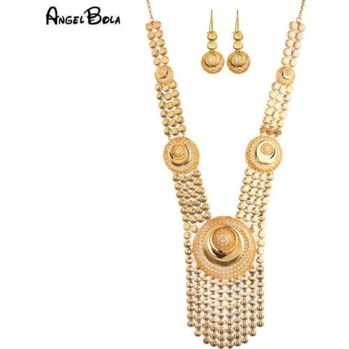 Never Fading Islamic Muslim Necklace Long Golden Hollow Chain Turkish Round Jewelry Set Wedding Party Party Gift Wholesale
