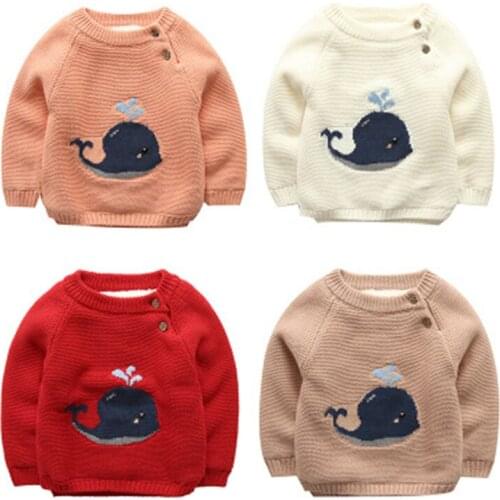 New Autumn And Winter Fashion Childrens Sweater Baby Children Plus Velvet Thick Knit Sweater Coat Cute Cartoon Whale Sweater