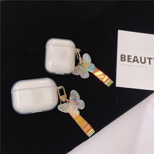 New Soft Clear Cover For AirPods 2/1 Pro Case ins Cute Butterfly Key Ring Headphone Cases For Air pods 3 Pro TPU Earphone Cover