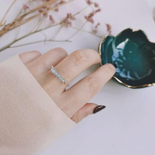 DAIMI Faceted Blue Topaz Ring Female Genuine Gemstones Yellow 14k Gold Filled Treasure Chain Ring Gift Customization