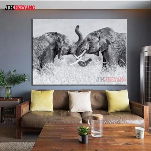 Full Square Round Diamond Embroidery DIY Diamond Painting Black and white elephant Cross Stitch kit mosaic Y4424
