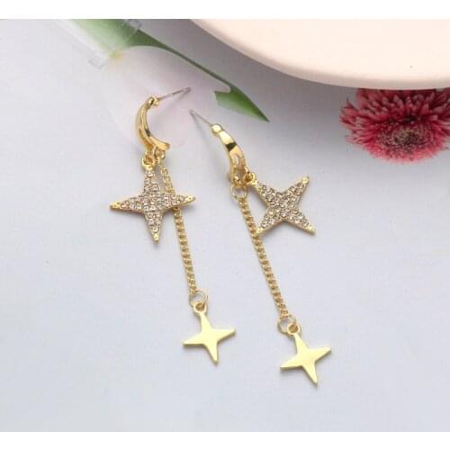 Simple Exquisite Full Rhinestone Star Tassel Earrings Japan And South Korea Temperamental Fashion Earrings All-matching