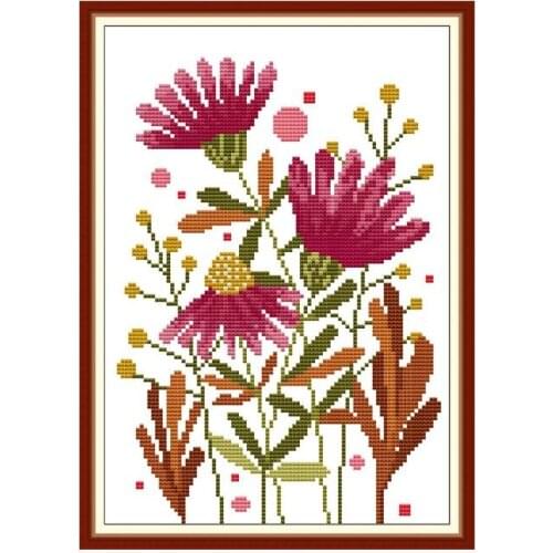 Joy Sunday Flower Cross Stitch Kits Stamped Embroidery 11CT 14CT Counted Printed Fabric Needlework Handmade Decoration Gifts Set