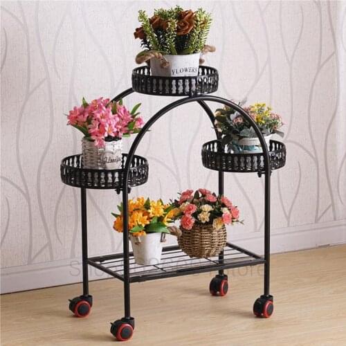 European-style Tieyi Flower Rack With Wheel Landing Flower Pot Rack Living Room Balcony Metal Flower Rack Multi-storey Indoor