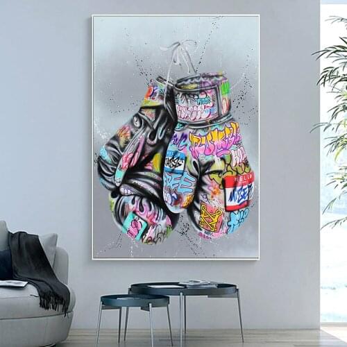Street Art Boxing Gloves Canvas Picture Boxing Gloves Graffiti Art Canvas Painting on the Wall Art Posters and Prints Home Decor