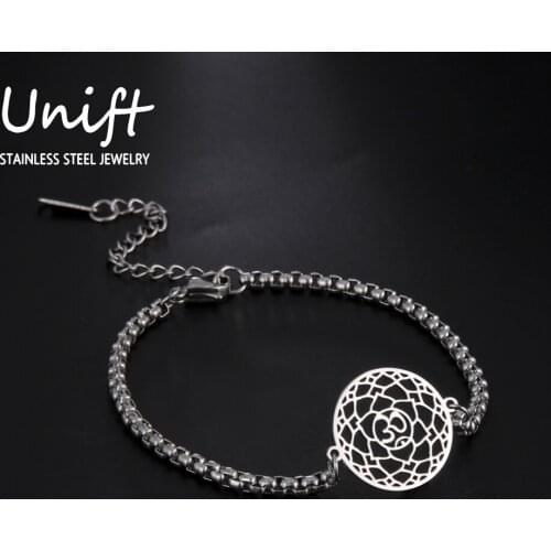 Unift Stainless Steel Lotus Bracelet for Women India Yoga Om Charm Bracelet Buddhism Amulet Vintage Jewelry Best Gift for Friend