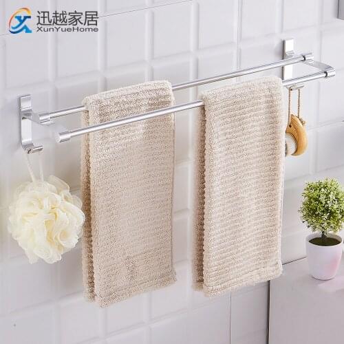 Towel Hanger 40-50CM Shower Clothes Hanging Bar Punch-Free Wall Rack Silver Aluminum Holder Hook Bathroom Accessories 00TB0101
