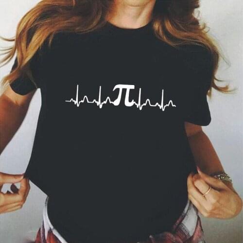 Funny T-shirts Math PI Electrocardiogram Tee Shirt Femme Simple Line Pi Day Heartbeat T Shirt Women Tops Casual Camiseta Mujer