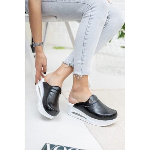 Lady Swagger Based Handmade Orthopedic Sabo Slippers Models Doctor Nurse Hospital & Nursing Leather Clogs & Womens Clogs Black