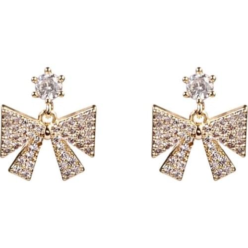 LADYCHIC Crystal Bowknot S925 Silver Needle Stud Earrings Fashion Gold & Silver Color Earrings for Women Wedding Jewelry LE1409