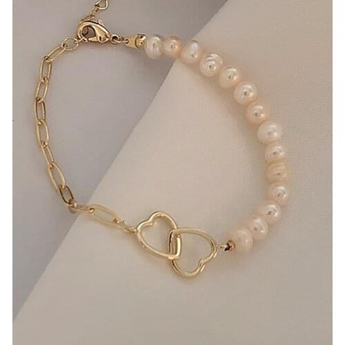 2021 New Stainless steel Chain Pearl Splicing Heart-Shaped Clasp Bracelets For Woman Korean Fashion Jewelry Girls Bracelets