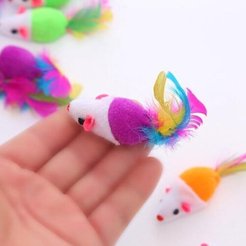 1pc Faux Feather Cat Toy Mice Plush Small Mouse Interactive Play Teeth Grinding Toys Plush Pet Kitten Chewing Toy Pet Cat Favors