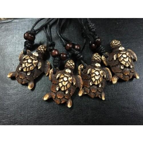 FREE SHIPPING 12pcs Black Wax Cotton Cord Bone Powder Double Tortoise Turtle Charms Surfer Necklace