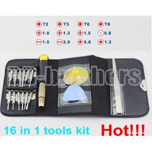 16 in 1 Screwdriver Pry Tool Kit Opening Tools Kit With Leather key Case For Phone (T2/T3/T6/T8/ 0.8Pentalobe /1.5 Philips) 50