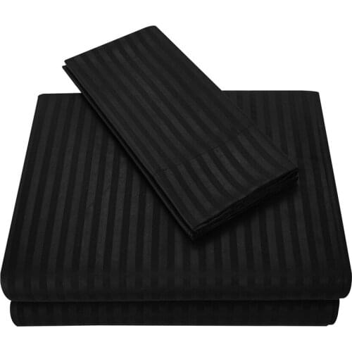 3/4 pcs Solid Black Bedding Sheets Striped Bed Sheet Set Satin Bed Linens Luxury Bed Linen ( Fitted sheet+Flat Sheet+Pillow case