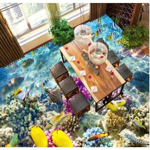 3d flooring bathroom Blue ocean dohphin PVC waterproof floor self-adhesive 3D floor Home Decoration 3d floor wallpapers