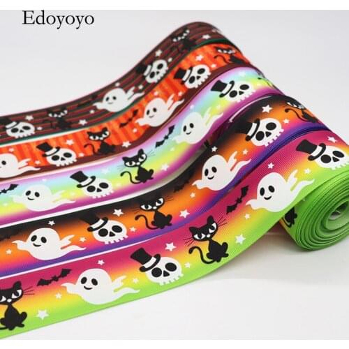 5 Yards 25MM/1.5'' 38MM Glow In The Dark Halloween Printed Grosgrain Ribbons For Hair Bows DIY Handmade Materials Y19091001