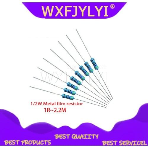 500pcs 1/2W Metal film resistor 1R~2.2M 100 220 330 1K 1.5K 2.2K 3.3K 4.7K 10K 22K 47K 100K 100R 220R 330R 1K5 2K2 3K3 4K7 ohm