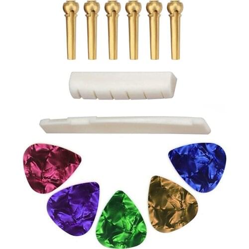 6Pcs Copper Bridge Pins + 1Pc Saddle + 1Pc Nut + 5Pcs Guitar Picks Set Folk Guitar Accessories guitar accessories guitar parts
