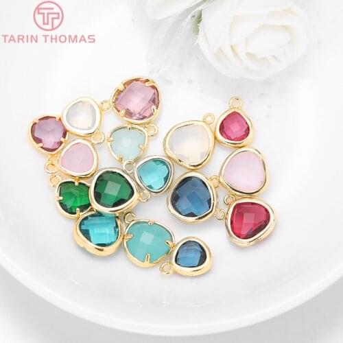4pcs 8x11mm 10x13mm 24k Champagne Gold Color Brass With Colourful Glass Triangle Charms Pendants Jewelry Findings Accessories