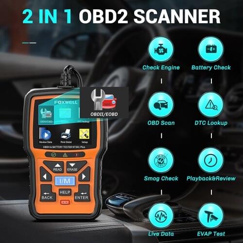 FOXWELL NT301 Plus Car Battery Tester EOBD OBD 2 Car Scanner Automotive Scan Tools Engine Light Check Evap System Free Update