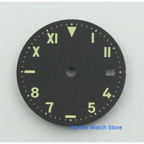 Bliger 28.5mm Black Watch Dial Green Marks Date Window Watch Face Fit For MIYOTA 82 Movement Mens Watch