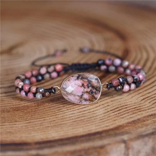 Pink and Black Natural Stone Braided Macrame Bracelets Center Charm beaded Wrap Bracelet BOHO Women Bracelet Jewelry Dropship