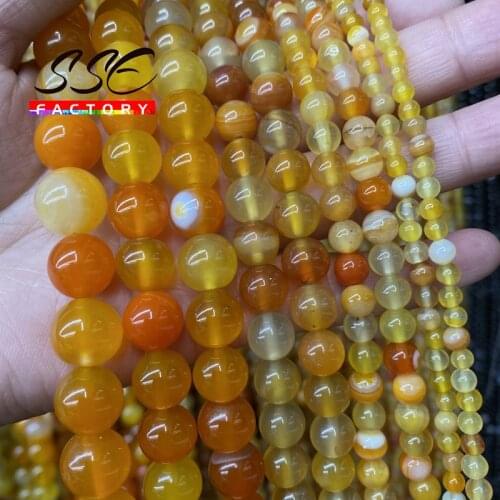 Natural Orange Striped Onyx Agates Beads Round Loose Stone Beads for Jewelry Making DIY Bracelets Accessories 4 6 8 10 12mm 15