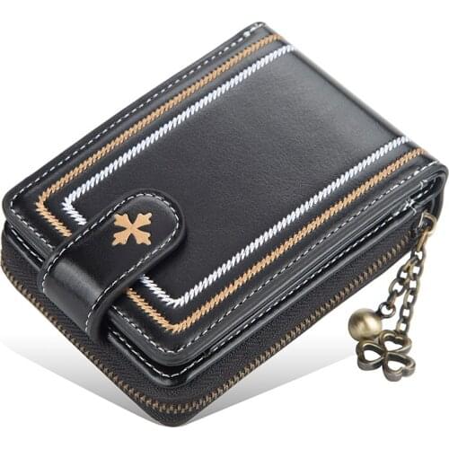 Ladies Fashion Short Wallet Europe and America Retro Multi-Card Position Zipper Organ Card Holder Buckle Coin Purse