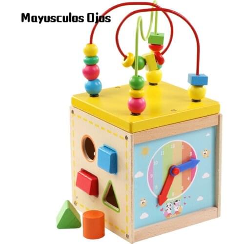 Wooden Childrens Educational Toys Multi-function Round Bead Treasure Box Baby Clock Shape Cognitive Fun Toys
