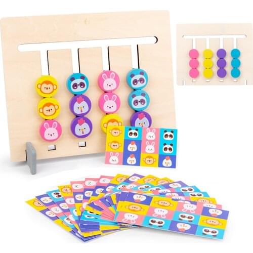 Kids Logical Reasoning Animal Matching Toys Montessori Wooden Double-sided Puzzle Learn Color Early Educational Gifts For Baby