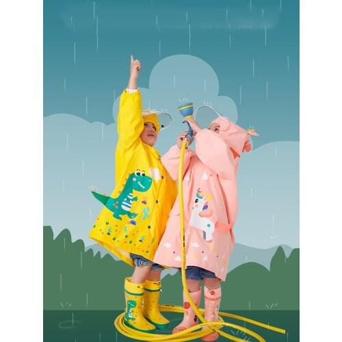 Kids Raincoats Cartoon Dinasaur Print Rain Coat Boys Girls Outwear Wearable Waterproof Summer Children Rain Clothes Student New