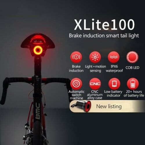 Enfitnix Cycling Bike Smart Tail Light XLite100 Bicycle Brake Sensing LED Flashlight USB Charge IPX6 Auto Start/Stop Rear Light