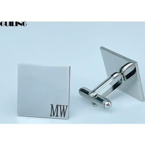 Dainty Customized Personalized Engraving Logo Text Square Cufflinks Stainless Steel Nameplate Marking Cuff Men Jewelry Gift Set