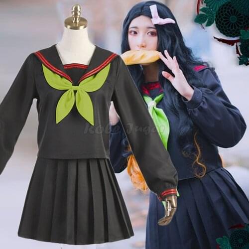 Demon Slayer Kimetsu no Yaiba Kamado Nezuko Cosplay Costume Anime Halloween Women Girls JK Uniform Full Sets Wig C62M170