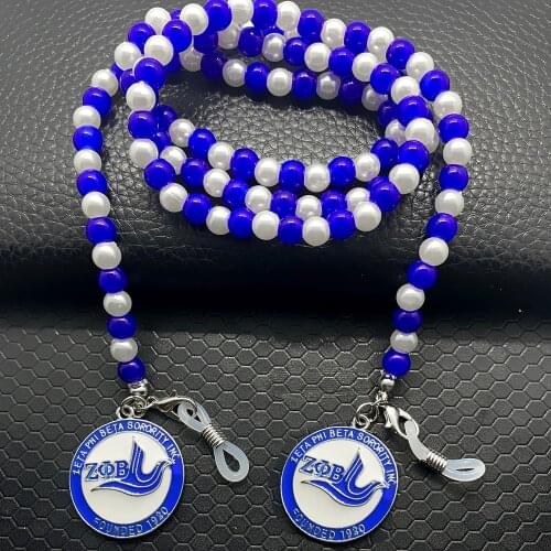 Hot fashion blue ZETA PHI BETA sorority society jewelry pendant handmade beads glasses chain mask chain