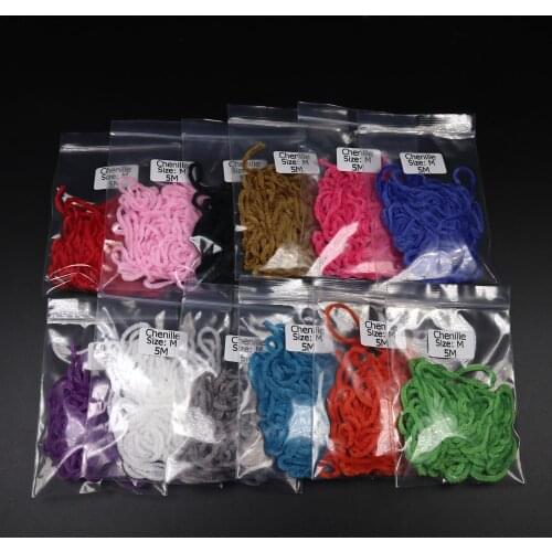 Bimoo Size M 5m/bag Fly Tying Material Chenille Wooly Bugger Tying Chenille White Green Orange Black Purple Color