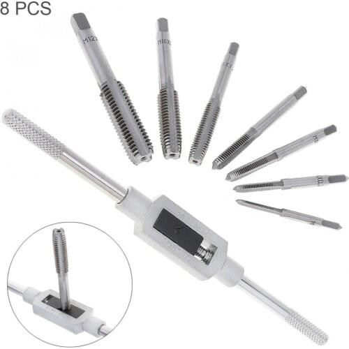 Metric Thread Tap 8pcs/set HSS Hardware with M3-M12 Taps and 1/16'' -1/2'' Wrench Handle for Woodworking / Machinery Repair