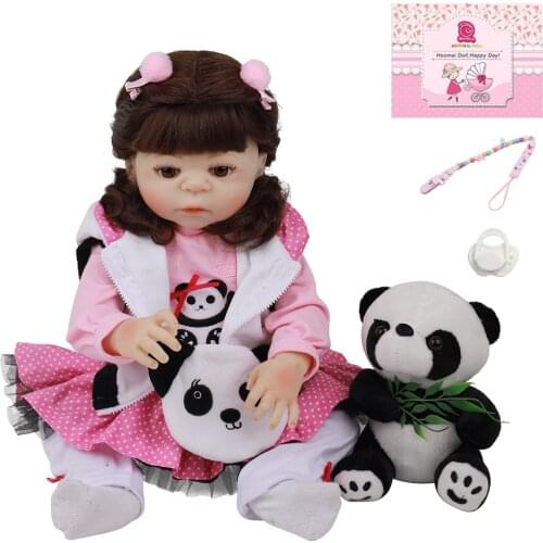 Lovely 18" Bebe Reborn Babies Dolls Lifelike Full Silicone Body Bedtime Playmate Panda Toy Fashion Childrens Day Gifts 48 CM