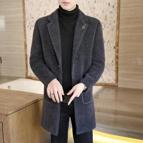 2021 mens autumn winter new luxury brand suit collar woolen coat mens fashion casual slim mid-length woolen trench coat jacket