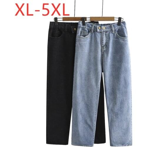 New 2021 Ladies Spring Summer Plus Size Long Jeans For Women Large Loose Cotton Pocket Black Straight Denim Trousers 3XL 4XL 5XL