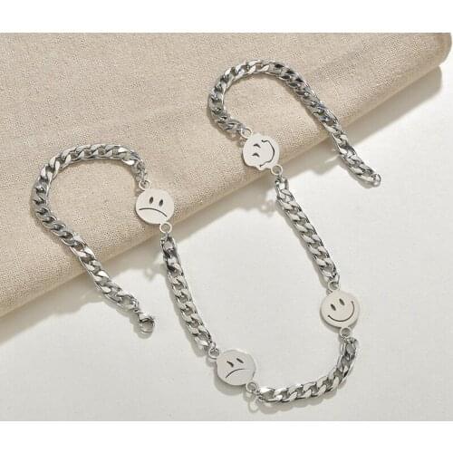 High Quality Smile Sad Face Necklace For Woman Men Chain Necklaces Street Hip Hop Titanium Steel Couple Necklace Ins New Trendy