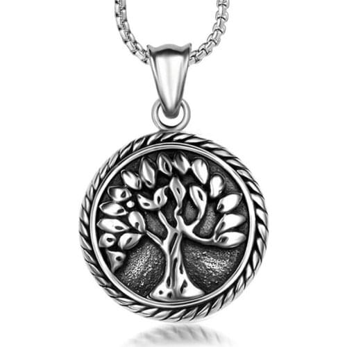 Titanium Steel Hip-hop Jewelry Retro Round Tree Pendant Necklace Fashion Personality Mens Womens Accessories Necklaces